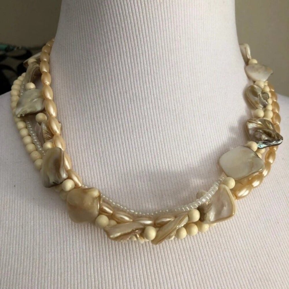 Avon Signed MOP Abalone Beaded Layered Necklace